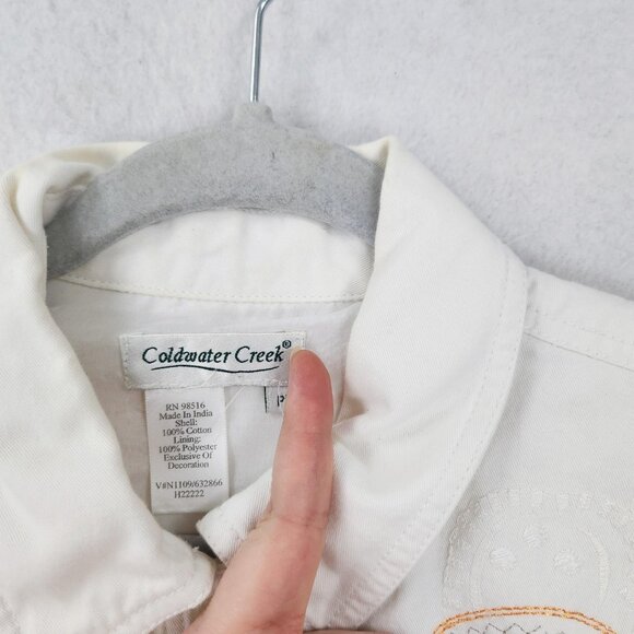 Coldwater Creek Jacket Womens Medium Petite White Embroidered Floral Button Up - Picture 4 of 14